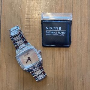 Nixon Women's Small Player Crystals Mother of Pearl Dial Silver Watch